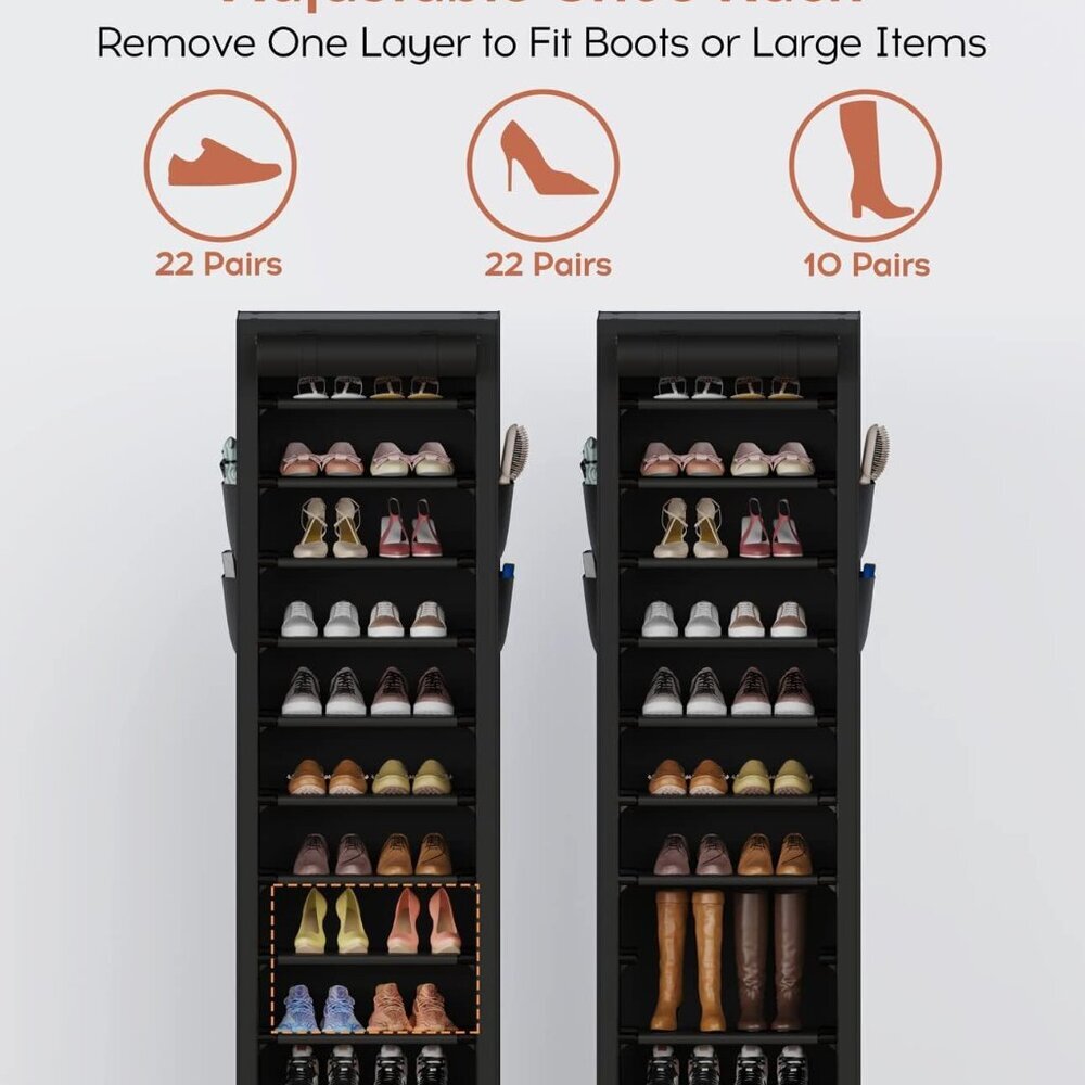 Durable 10-Tier Tall Shoe Organizer with Portable Design - Ideal for Closets - Picture 5 of 7